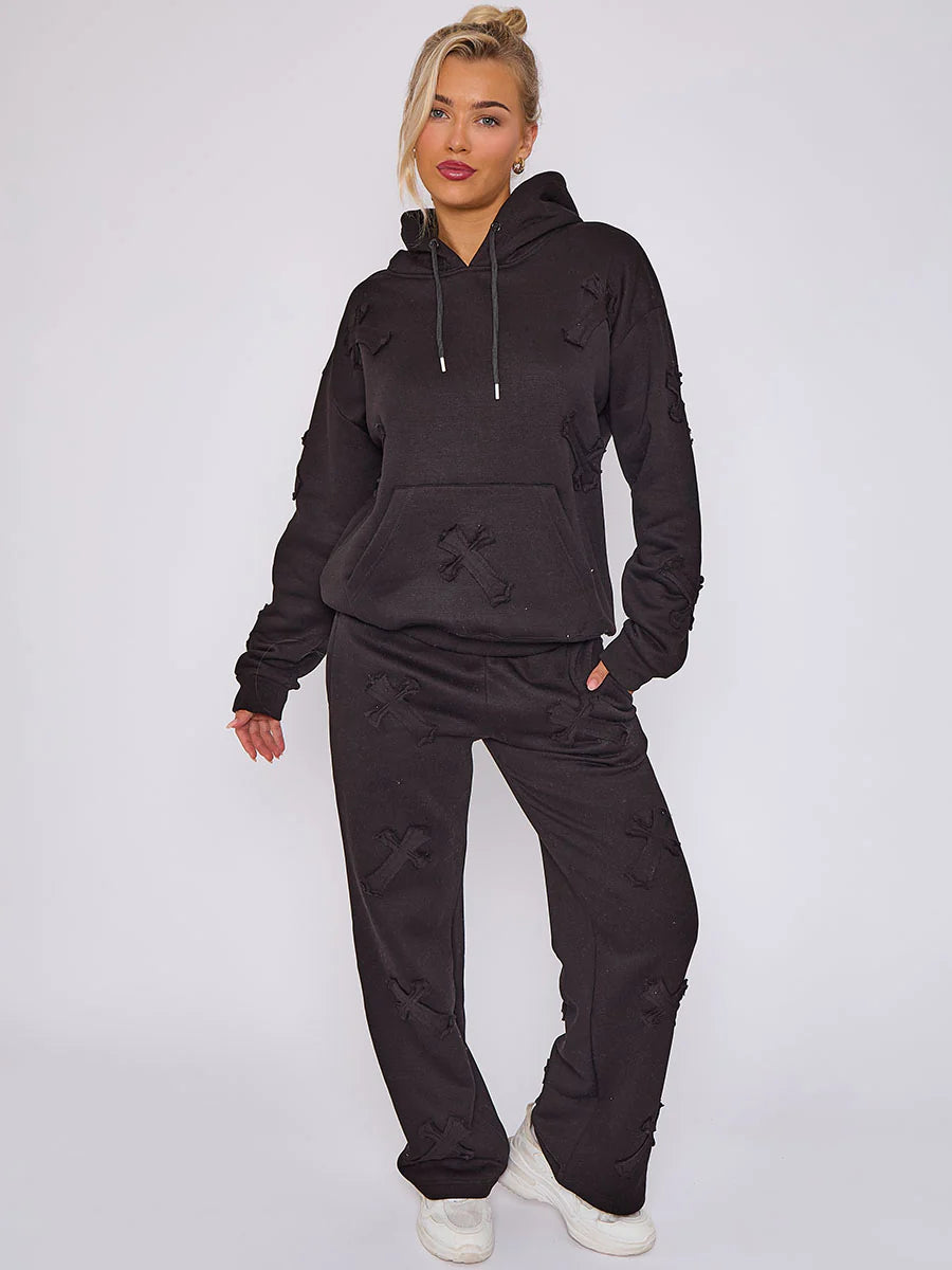 Slate Crucifix Embroidered Fleece Sweatshirt & Joggers Co-ord