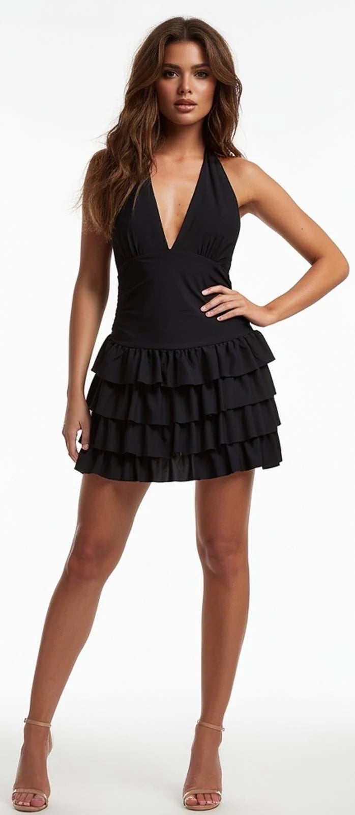 White Tiered Ruffle Halter Mini Dress