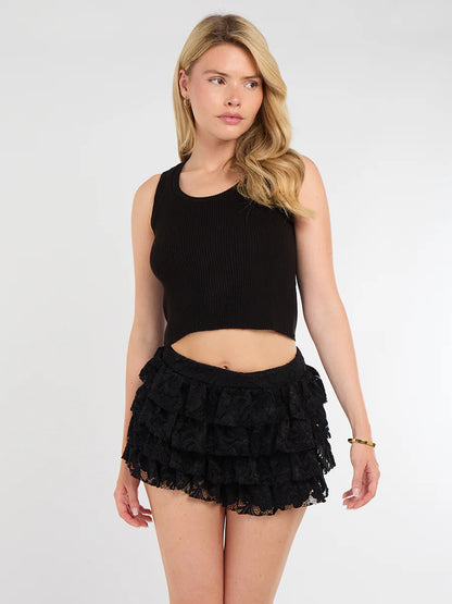 Wine Lace Detail Frilly Mini Skort