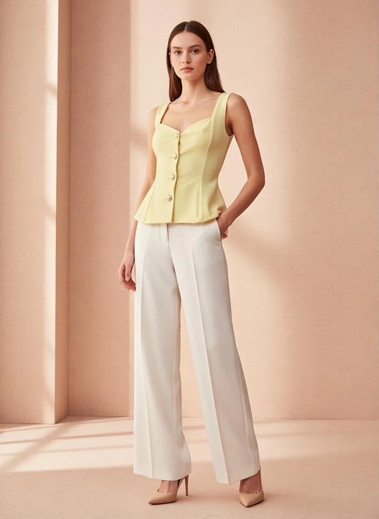 Lemon Structured Peplum Button Top