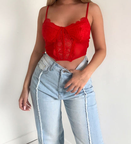 Red Lace Bralette with Spaghetti Straps