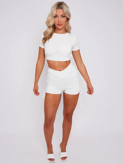 Black Open Back Crop Top & Crossover Ruched Shorts Co-ord