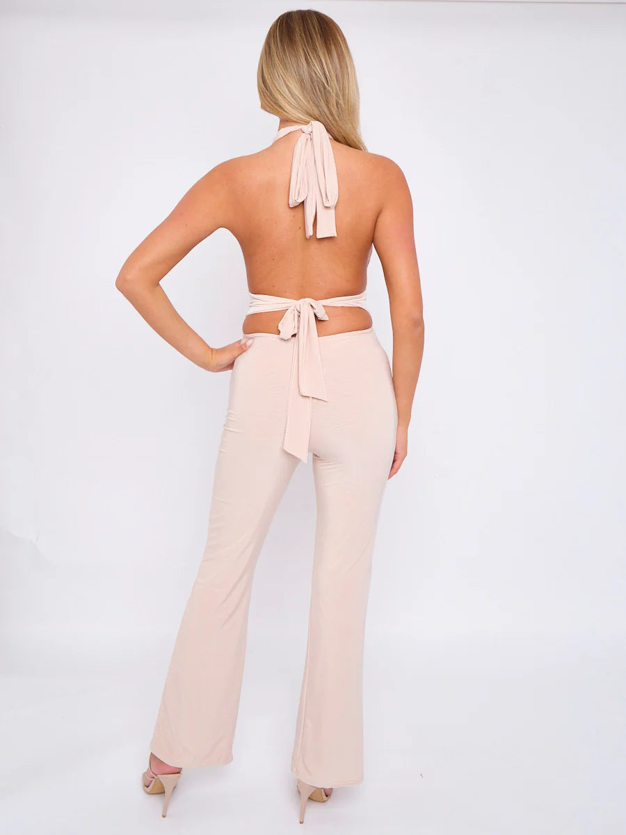 Stone Open Back Halter Jumpsuit