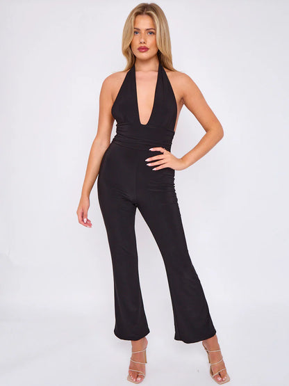 Stone Open Back Halter Jumpsuit