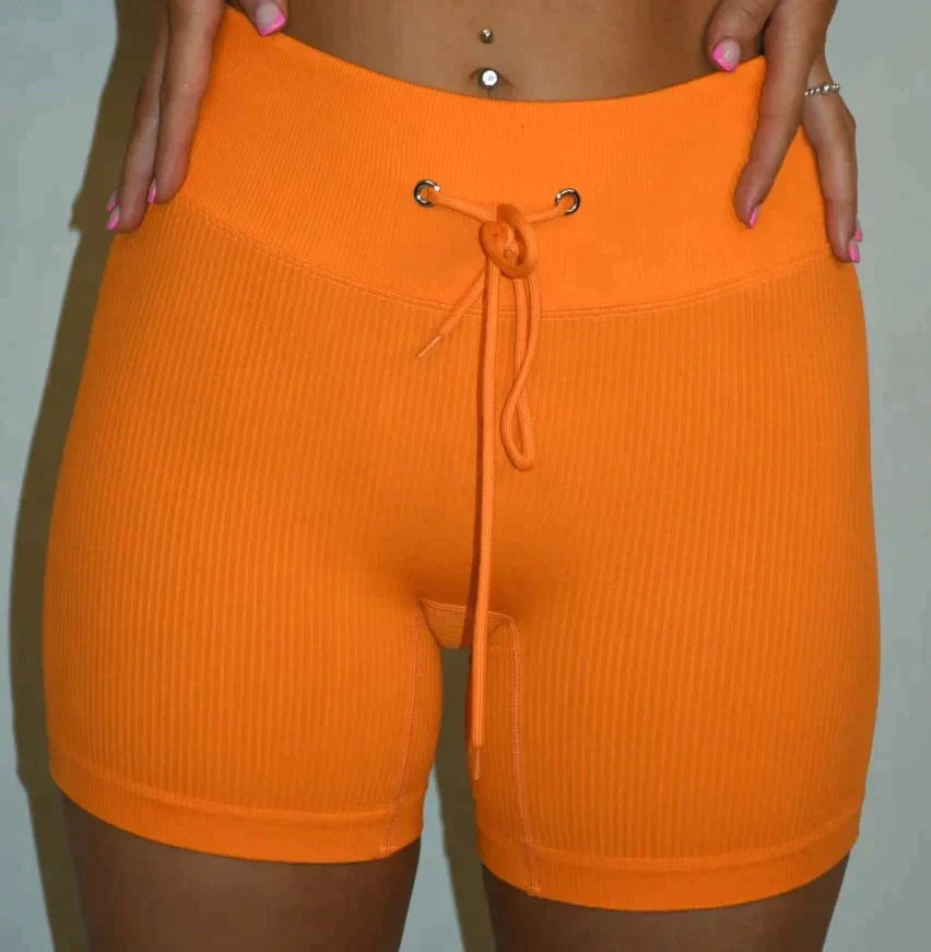 Neon Orange Ribbed GYM Shorts
