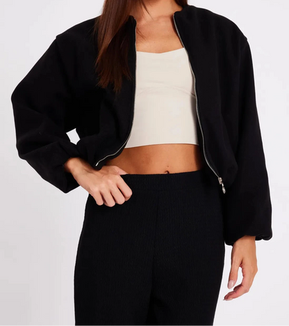 Light Grey Balloon Sleeve Bomber Jacket