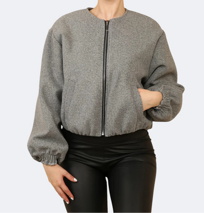 Light Grey Balloon Sleeve Bomber Jacket