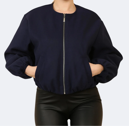 Light Grey Balloon Sleeve Bomber Jacket