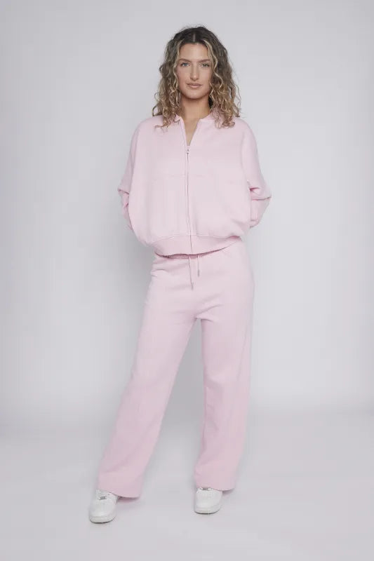 Pink Oversized Bomber Style Fleece Zipper Co-ord