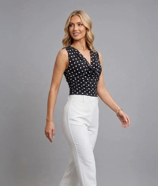 Polka Dot Cowl Neck Slinky Top
