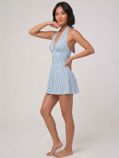 Black Polka Dot Halter Neck Mini Dress