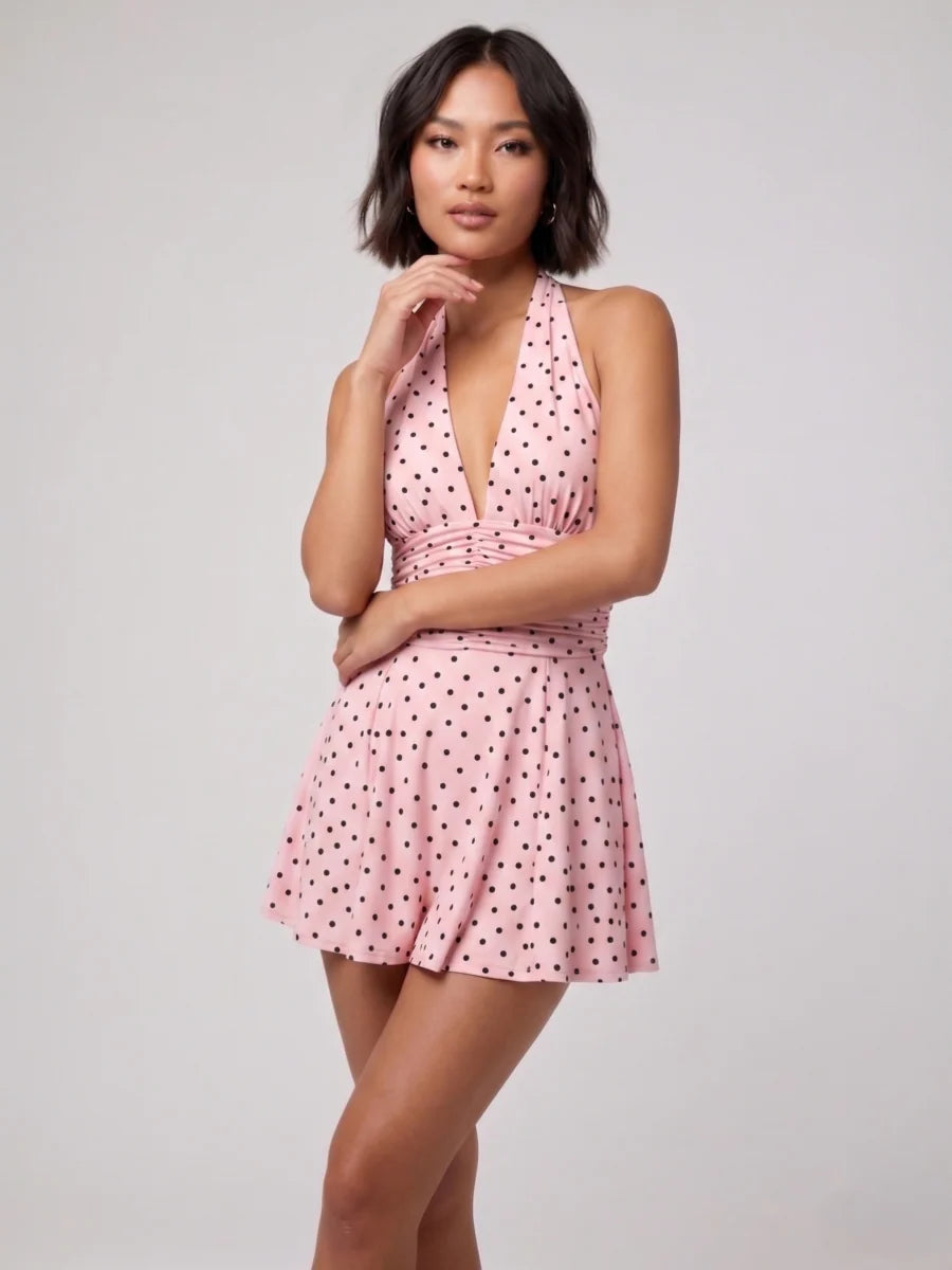 Black Polka Dot Halter Neck Mini Dress