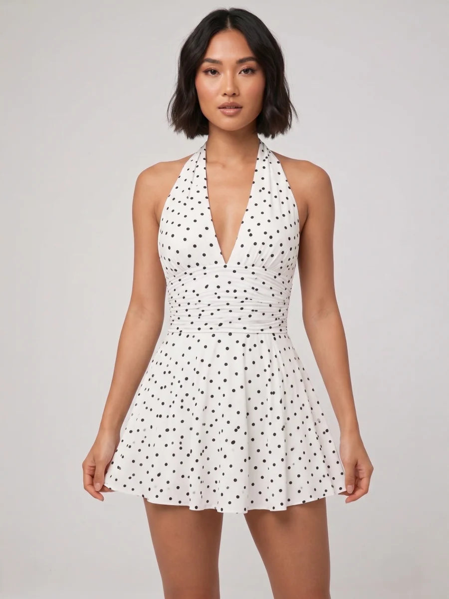 Black Polka Dot Halter Neck Mini Dress