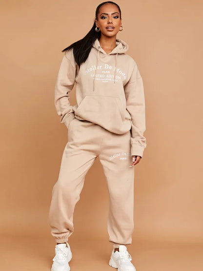 Brown Embroidered Atelier De Mode Hooded Fleece Co-ord