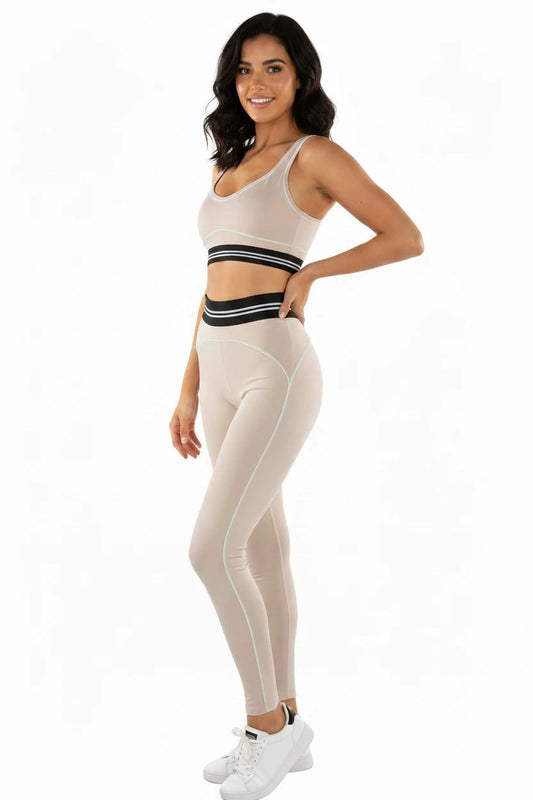 Stone Piped Bralette & Leggings Gym Set