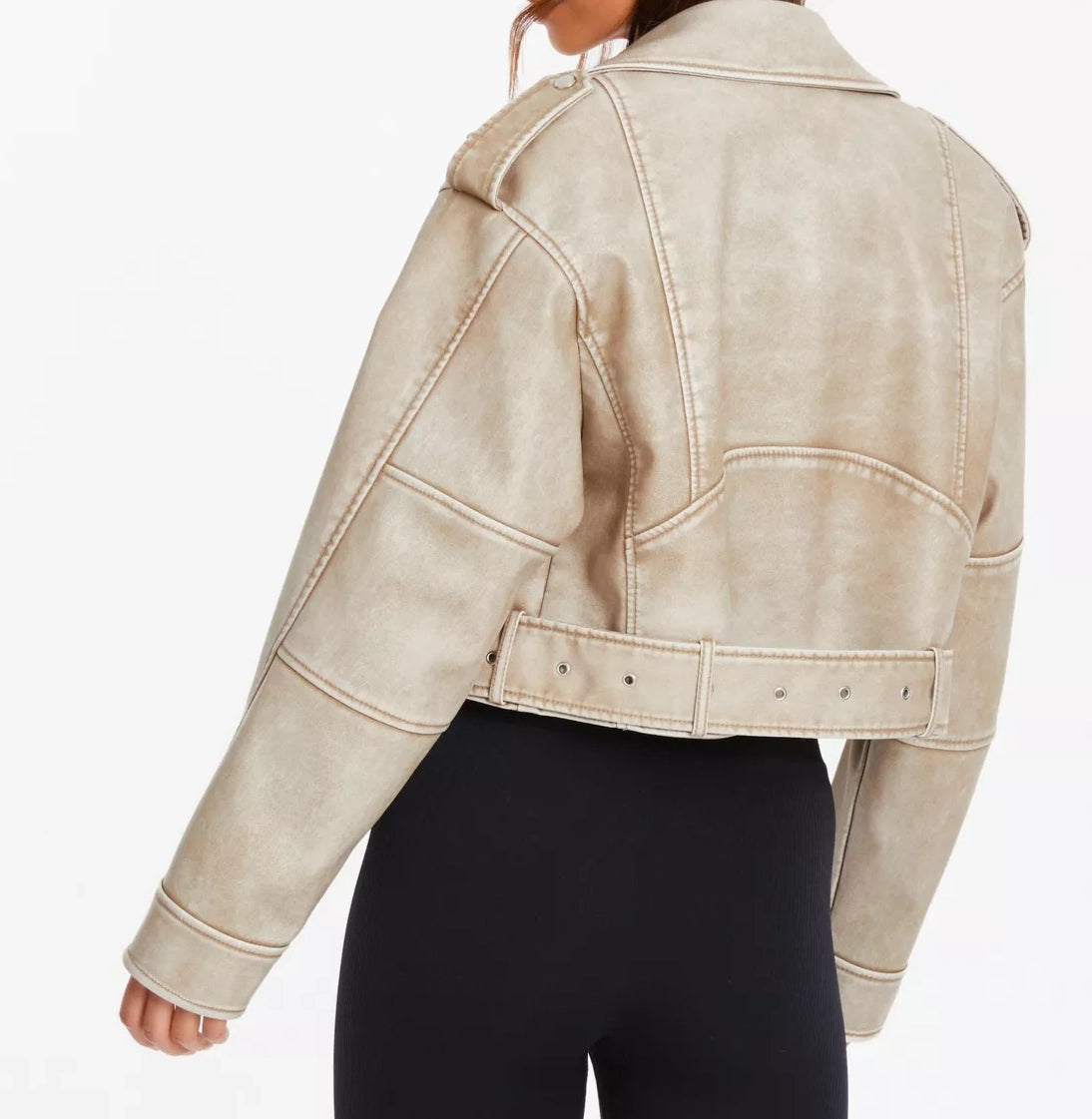 Stone Faux Leather Biker Jacket