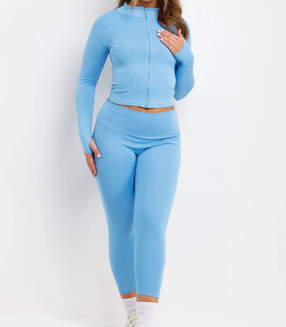 Stone Fitted Zip Up Gym Jacket And Seamless Leggings Co Ord