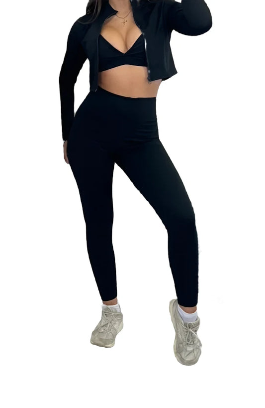 Black Sculpt Gym Jacket, Bralette and Leggings Co-Ord