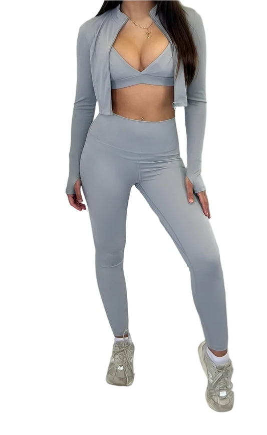 Grey Sculpt Gym Jacket, Bralette and Leggings Co-Ord