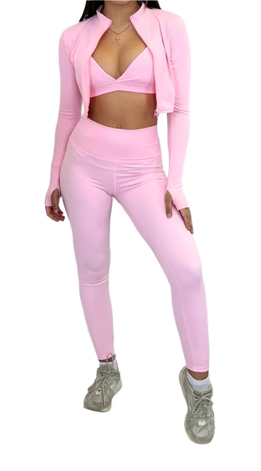 Pink Sculpt Gym Jacket, Bralette and Leggings Co-Ord