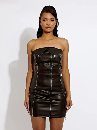 Faux Leather Strapless Zipper Dress Strawberry Moon Faux Leather Strapless Zipper Dress Strawberry Moon