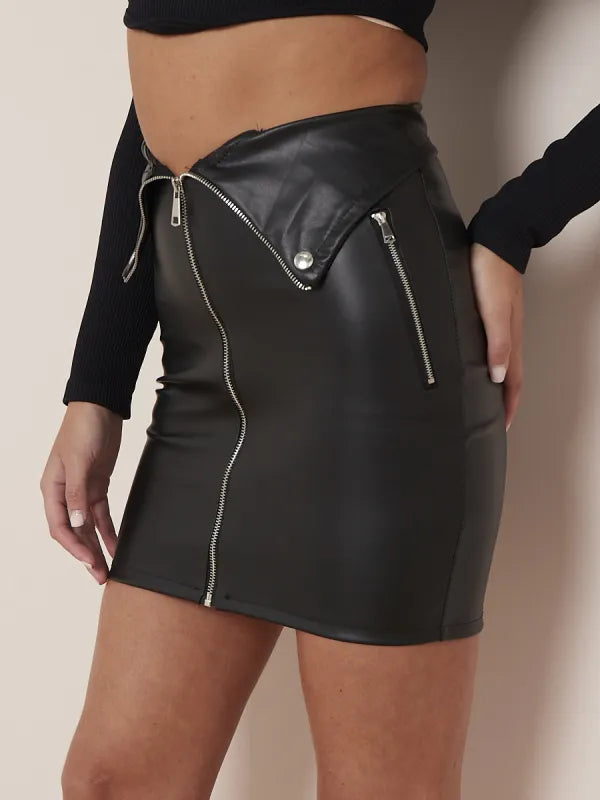 Faux Leather Skirt With Zip Detail
